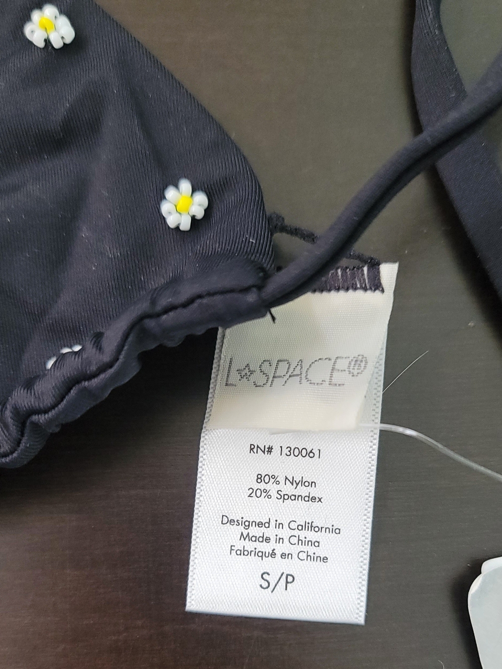 l*space Black Daisy Embroidered Bikini Top - Picture 3 of 4